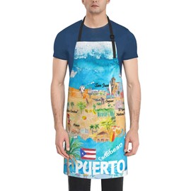 YSBYEIU Puerto Rico Flag Apron for Men Women Adjustable With Pockets, Cooking Kitchen Chef Flag Aprons