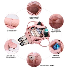 Aucuu Yoga Mat Bag, Sport Gym Bag Womens, Lightweight Yoga Bag with Yoga Strap, Large Gym Bag, Waterproof Yoga Bag with Shoes Compartment and Wet Pocket (Pink)