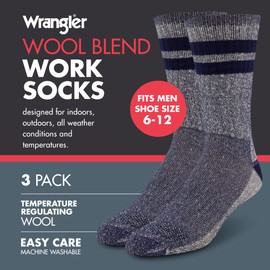 WRANGLER - Blended Wool Socks for Men - Cold Weather Hiking & Work Crew Socks (NAVY)