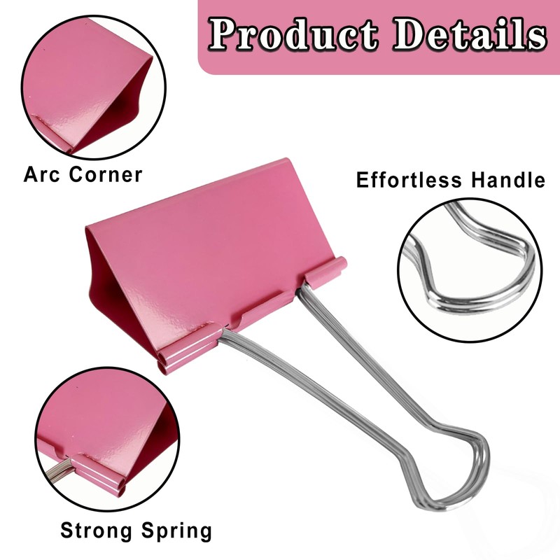 18PCS Jumbo Binder Clips 3 Inch, Pink, Binder Clips Extra