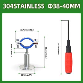 TAISHER 4PCS 304 Stainless Steel Wall Mount Ceiling Mount Adjustable Pipe Supports，Adjustable Pipe Strap Bracket Clamp，Suitable for 1-1/4 inch diameter tubes (38-40mm)，Adjustable Height 20-50mm