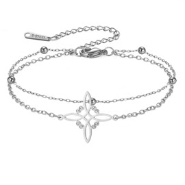 Witches Knot Bracelet Stainless Steel Adjustable Bracelet Celtic Knot Protection Amulet Mystical Wicca Jewelry for Women (Sliver, One Size, Bead Chain)