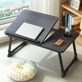 Laptop Desk for Bed, Adjustable Laptops Stand with 5 Adjustable Angles, Portable Lap Tray Table with Cup Holder, Laptop Bed Desk Tray for Eating Working Writing Reading (Black)