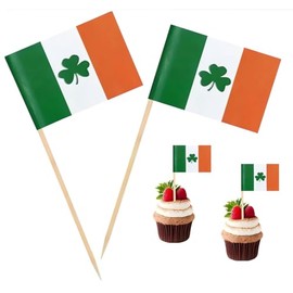 100 Pcs Irish Ireland Shamrock Toothpick Flag Saint Patrick's Day Clover Small Mini Cocktail Fruit Cupcakes Toppers Food Stick Flags Decorations ﻿