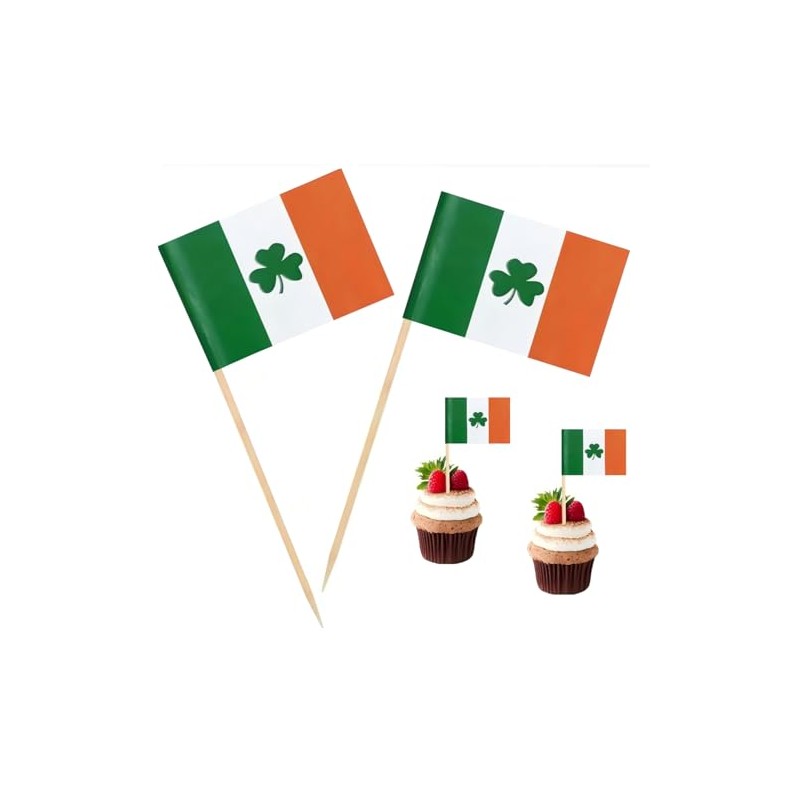 100 Pcs Irish Ireland Shamrock Toothpick Flag Saint Patrick's Day