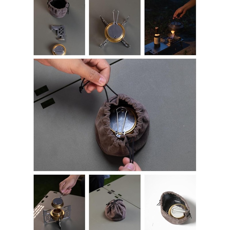 Camping Moon Alcohol Burner with Storage Bag, Stainless Steel Trivet,