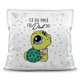 PR Print Royal Decorative Cushion Animals with Love Saying "Ich Bin immer für Dich da - Schildkröte/Ich Liebe Dich/Gift for Boyfriend, Girlfriend/40 x 40 cm/White with Filling