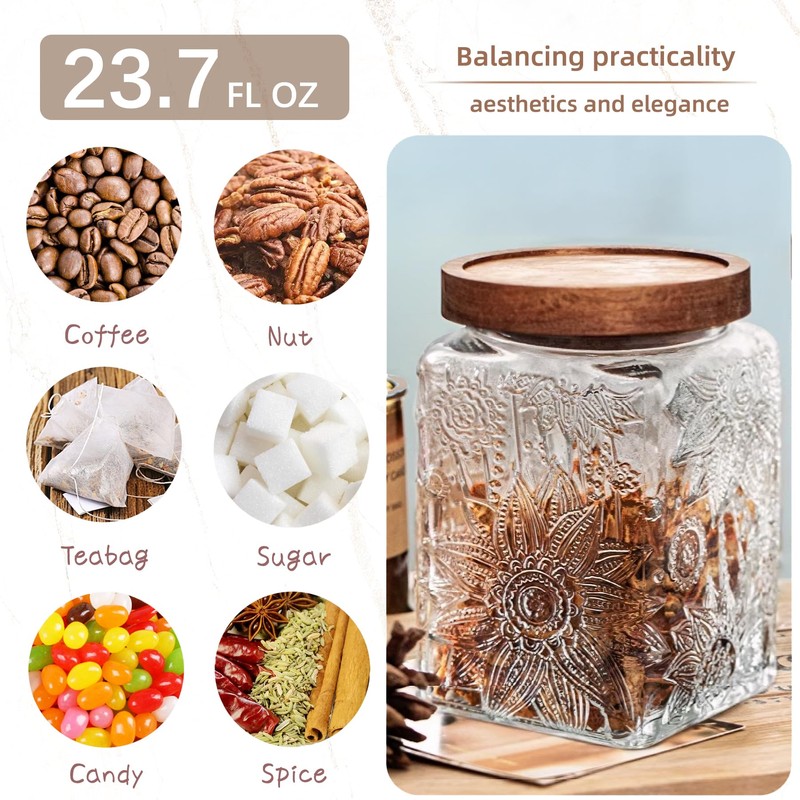 Custde Glass Storage Jars With Airtight Lid, 23.7oz Container For