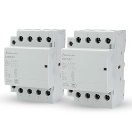 Shopcorp 4 Pole Contactor 120v Coil Normally Open 60 amp IEC 400V AC Contactor - 110/120VAC Coil, Motor Load 40A, Lighting Load 60A, Silent Operation with Mounting Base for DIN Rail | 2 Pack