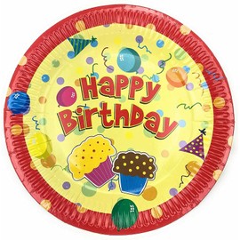 AEX Disposable 23cm - Pack of 10 Round Happy Birthday Premium Strong Eco-Friendly Biodegradable Compostable Paper Plates Party Tableware Hot or Cold Food Items (Happy Birthday)