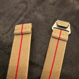 Seals Watch Company New No Pass, Diver Elastic Watch Strap Band Belt in 20mm - Khaki Tan with Red