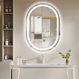 AXOTEXE Oval LED Mirror for Bathroom 24 x 36 Inch Anti-Fog Oval Bathroom Mirror with LED Lights 3 Colors Temperature & Stepless Dimmable Bathroom Vanity Mirror for Wall Shatter-Proof Memory