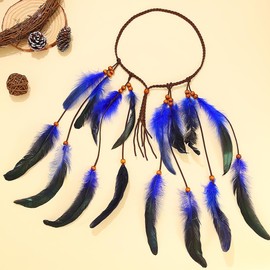 GORTIN Boho Feather Headband Indian Hippie Headpiece Festival Feather Hair Accessories for Women (Blue, Free size)