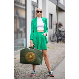 Genuine Leather Handbags for Women, Organizer Crossbody Bag Large Satchel Vintage Embossing Totem Shoulder Bag (1157-GREEN)