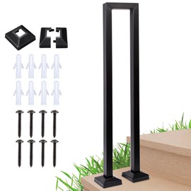Stair Railing U Shaped, Black Metal Stair Handrail Kit, Hand Rails for Indoor/Outdoor Steps for Elderly, Railings for Stairs Loft Porch Deck (Tall:85cm/2.8ft)