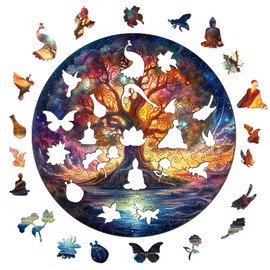 Jigfoxy Wooden Puzzle Adult, Tree of Life Wooden Puzzle Adult, Wooden Puzzle Adult Unique Educational Toy in Animal Shape for Friends of Family M-29 x 29 cm 190 Pieces