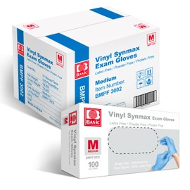 Basic Basic Medical Synmax Vinyl Exam Gloves - Latex-Free & Powder-Free Disposable Glove - Medium, BMPF-3002(1000 Pcs)
