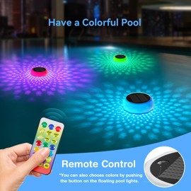 VICHTOP Solar Floating Pool Lights, RGB Color Float Pool Lights with Remote, IP68 Waterproof, Pool Decor Lighting Accessories for Inground, Above Ground Pools, Outdoor, Garden, Party Decoration