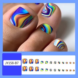 FIEONCIY Press on Toenails with Designs Acrylic Fake Nails for Toe Artificial False Nails with Charms Glue on Toe Nails for Spring Summer Stick on Toenails for Women Girls(JY158)