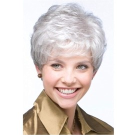 Silver Grey Short Curly Wig for Old Women Heat Resistant Full Wig Short Layer Natural Hair (Grey)