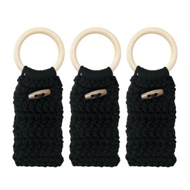 Aerbee Macrame Towel Holder Ring, 3PCS Kitchen Towel Hooks for Kitchen & Bathroom, Decorative Boho Style Kitchen Oven Towel Hanger Loop Ring, Unique Gift for Christmas, Black