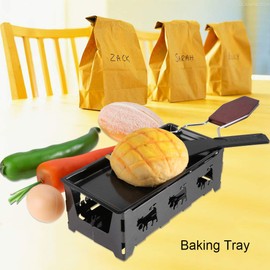 Cheese Raclette, Foldable Candlelight Cheese Melter Pan Non-Stick Tea Light Raclette Roaster Pan with Spatula and Wood Handle, Black