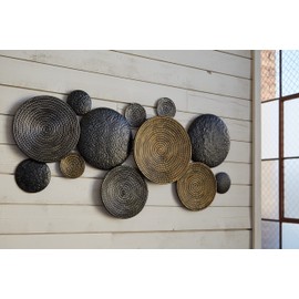 Signature Design by Ashley Emsley Eclectic Metal 44 x 22 Inch Wall Decor, Black, Gray & Brown