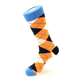 Unsimply Stitched Men's Traditional Argyle Size 8 to 12 Orange/White/Blue