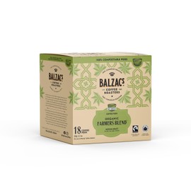 Balzac's Coffee Roasters – Farmers’ Blend | Fairtrade Organic | 100% Compostable Pods | Single Serve K-Cup Pods | Marble (Med/Dark) Roast | Bright & Complex (Pack of 1)
