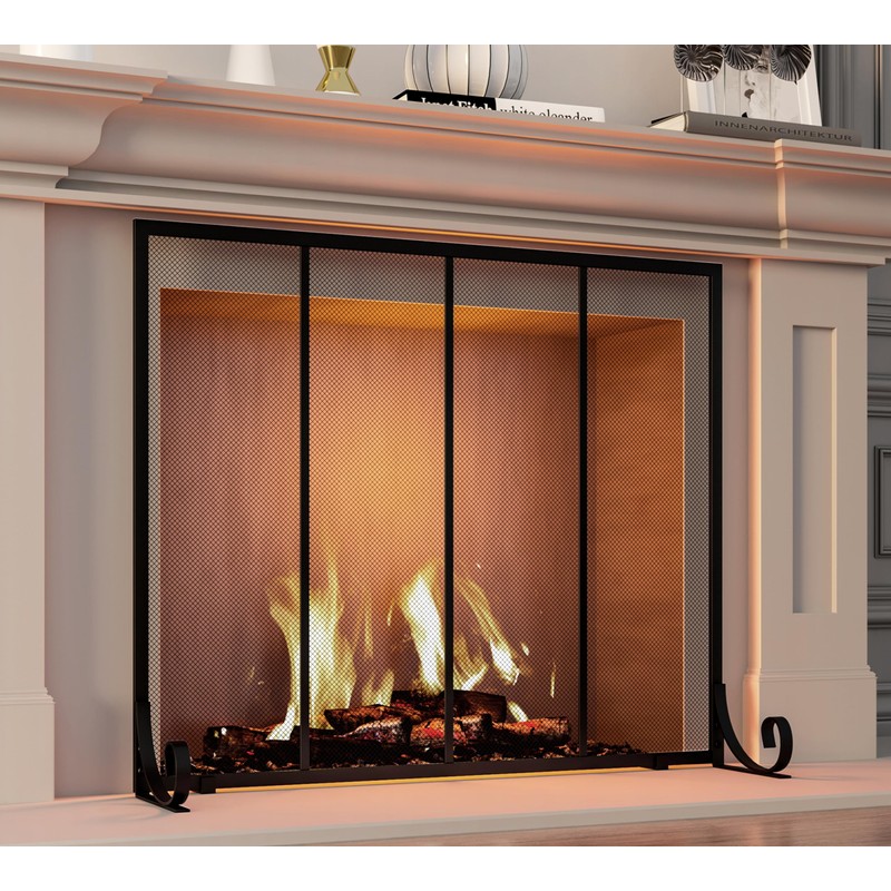 Fire Beauty Flat Panel Fireplace Screen Spark Guard Wrought Metal