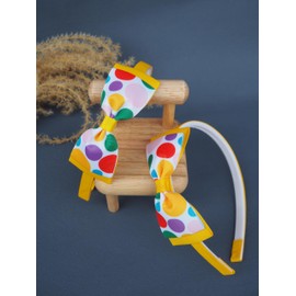 MeiMei Multicolor Spotty Dotty Circle Pattern Children Hair Bow with Headband Headwear Hairband, Handmade Girls Women in Need Hair Accessories, 1 Piece (Spot 2, TUX38 Grip HB)