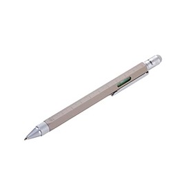 TROIKA Construction Beton - PIP20/BE - Concrete Look Multitasking Ballpoint Pen - Centimeter/Inch Ruler - Spirit Level - Slotted / Phillips Screwdriver - Brass - Grey, Silver