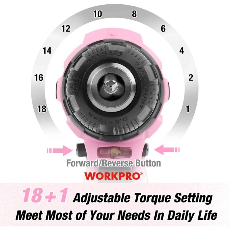 WORKPRO 12V Pink Cordless Drill Driver Set Home Tool 61PC