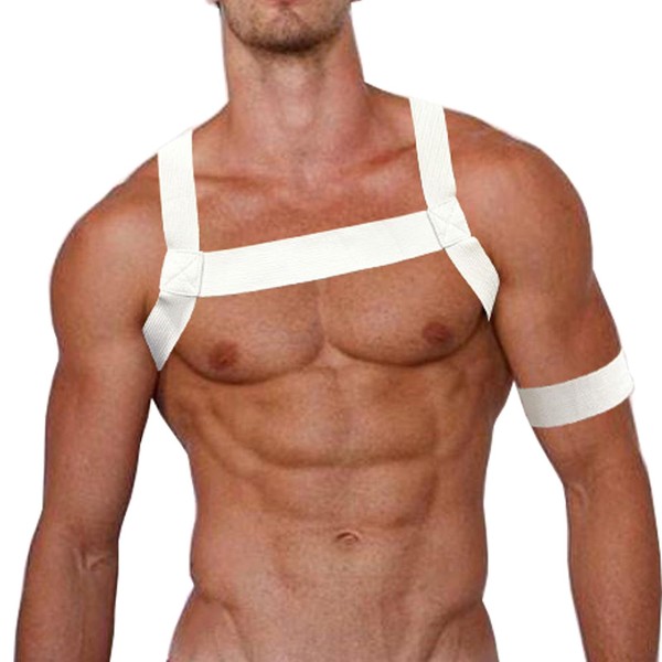 ZUYPSK Men's Shoulder Strap Chest Harness Men's Body Bandage Harness Underwear Elastic Shoulder Muscle Bands with Bracelet Clubwear, White, Einheitsgröße