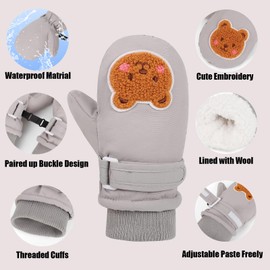 Huuflyty Toddler Mittens Waterproof Toddler Gloves Kids Snow Gloves Baby Winter Mittens Warm Fleece