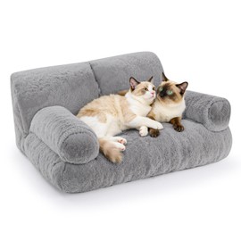 Gimars Upgrade Large Cat Bed for Indoor-Added 10% More Stuff Sponge, Orthopedic Cat Couch Beds with Bolstered Edges, Fluffy Washable with Removable Cover, Anti Slip Base, Tea Milk Color