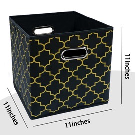 HEAYEEG Cubos de almacenamiento plegables de color negro, caja de almacenamiento de tela, cestas organizadoras con asas dobles para organizador del hogar, color negro y dorado