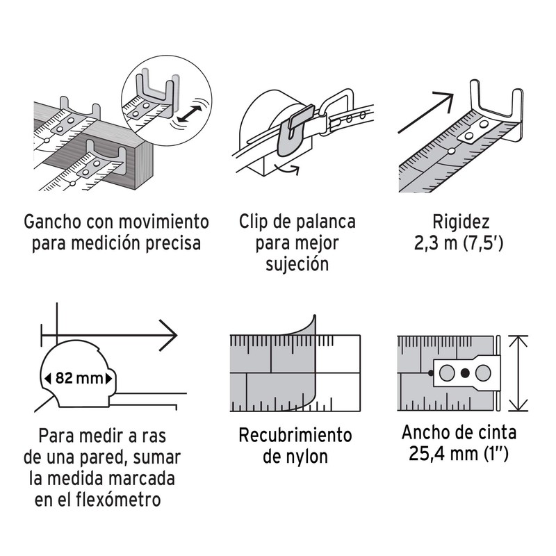 Truper FH-8ME, Flexómetro contra impacto, graduación métrica, 8 m, 25