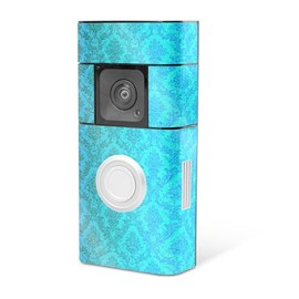 MightySkins Glossy Glitter Skin Compatible with Ring Video Doorbell Plus - Blue Vintage | Protective, Durable High-Gloss Glitter Finish | Easy to Apply