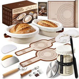 Sourdough Starter Kit with Proofing Basket,bread baking supplies & 34oz Jar