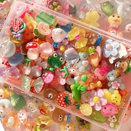 FULUSODO 60pcs Slime Charms Cute Set, Bulk Mixed Resin Charms Set Ornament Scrapbooking