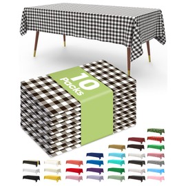 Pureegg Plastic Table Cloth Disposable 10 Pack, 54 x 108 Inch Table Cloths for Parties, Decorative Tablecloths for Rectangle Tables, White Plastic Table Cover, Leakproof & Sturdy, Black Plaid