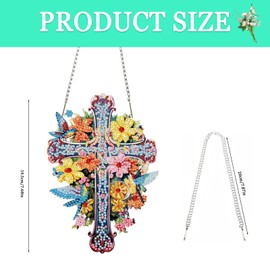 Auremi Cross Diamond Painting Hanging, DIY Flower Diamond Art Hanging Pendant Kits for Adults Special Shape Window Ornaments Diamond Dots Hanging Sign for Garden Wall Decor
