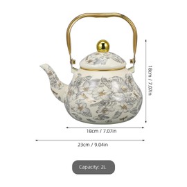 Cabilock Vintage Enamel Tea Kettle, Floral Enamel on Steel Teapot 2L Stovetop Ceramic Teakettle Retro Classic Water Boiler with Cool Handle for Home Kitchen Decor