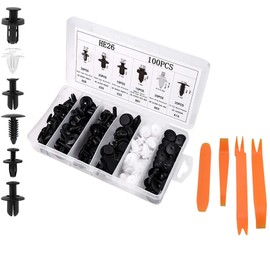 Car Fender Clips with Screwdriver, 100 Pcs 6 Styles Nylon Fastener Push Type Fender Retainer Pins Rivets Bumper (100)