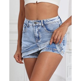 Denim Skort Women Stretch Denims Mini Skirt for Womens High Waist Denim Skirt Women Mini Jean Skirt Fashions Jeans Skort