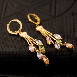 YAZILIND Delicate gold-plated inlay colourful zirconia dangle earrings for women