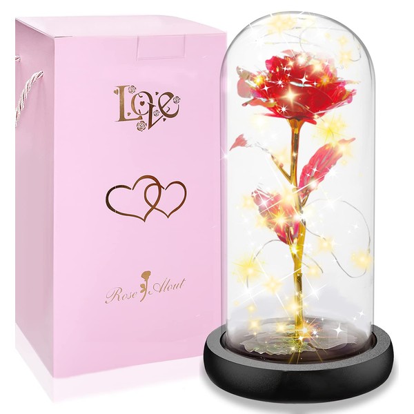 Beauty and The Beast Rose, Forever Rose in a Glass Dome with Led Light, Eternal Rose Galaxy Rose Flower, Best Gift for Her on Valentine's Day Mother's Day Anniversary Wedding Birthday Christmas