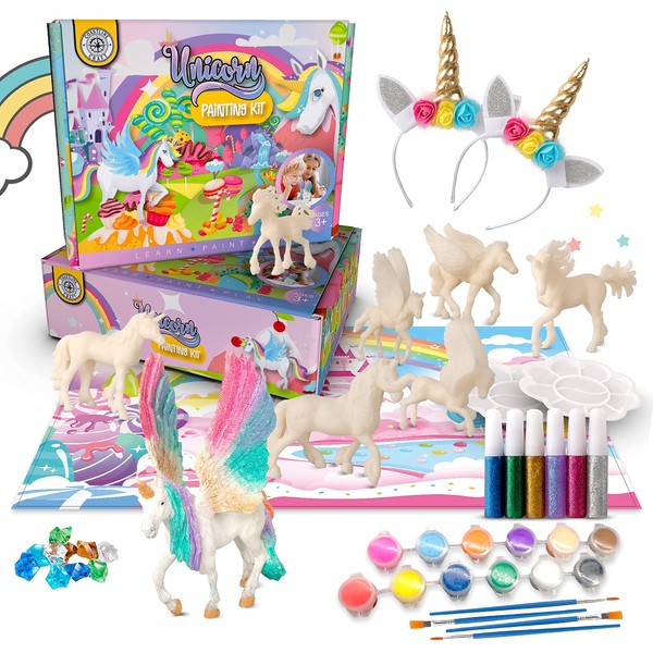 Unicorn Painting Kit for Girls - Paint Your Own Unicorn Craft Kit Toys w 2 Unicorn Headbands, Pegasus, Alicorn & DIY Unicorn Crafts - Unicorns Gifts for Girls - Paint Sets for Kids Ages 4-8