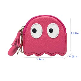 XDHLDULYK 1 Pcs Funny Cartoon Ghost Coin Purse Cute Mini Genuine Leather Wallet Small Coin Purse with Keychain Wallet Funny Cute Coin Bag for Women (Rose red)